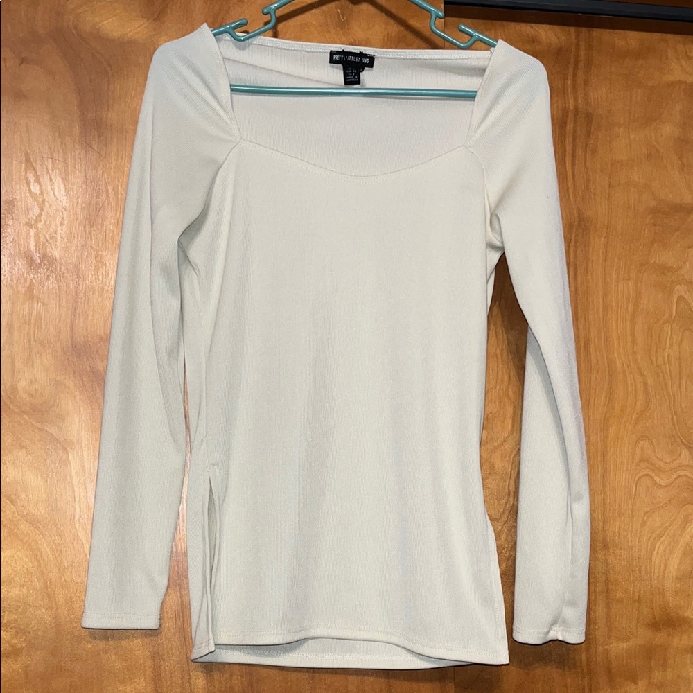PrettyLittleThing Cream Square Neck Long Sleeve Top